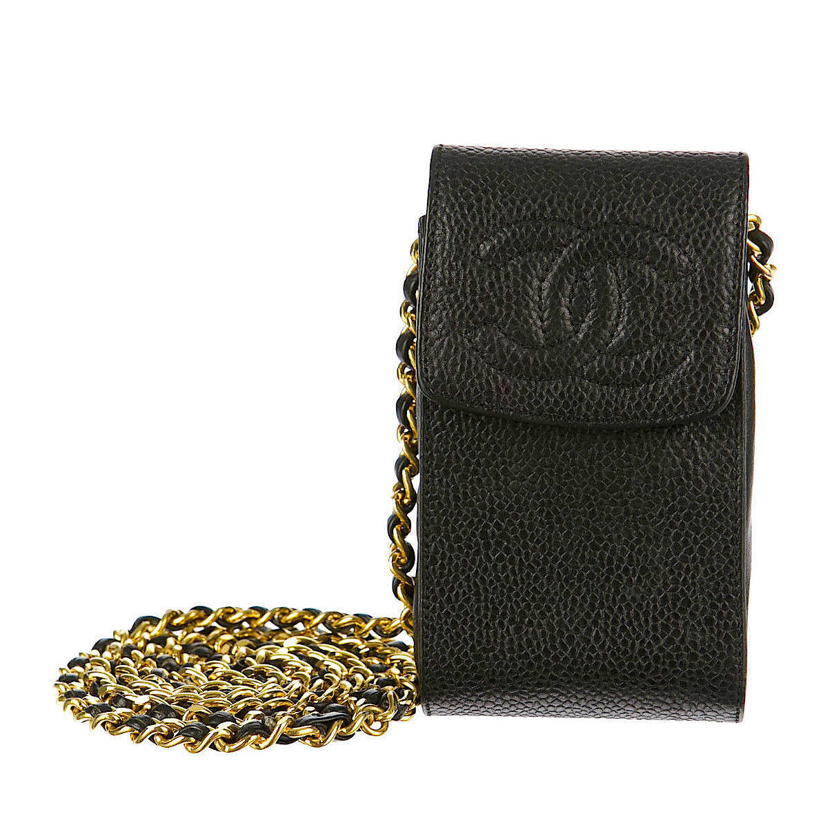 Chanel Bag Caviar Black Cc Cell Phone Case Chain Wallet Woc Leprix