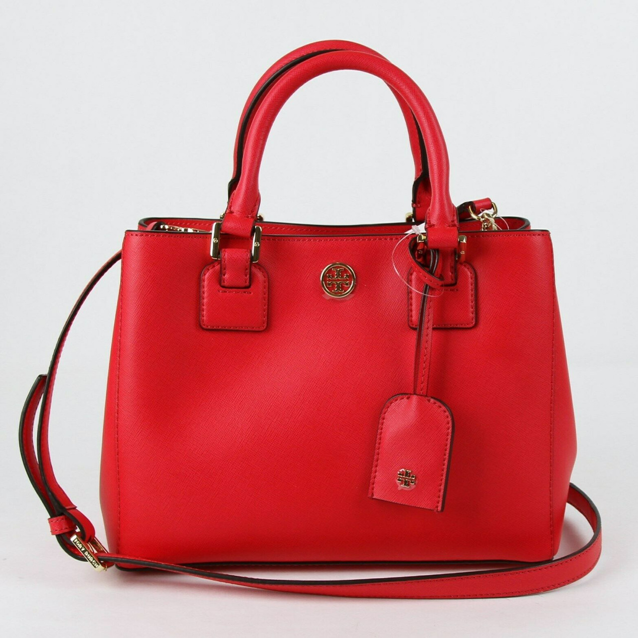 475 Tory Burch Red Pink Leather Robinson Square Tote Bag Leprix