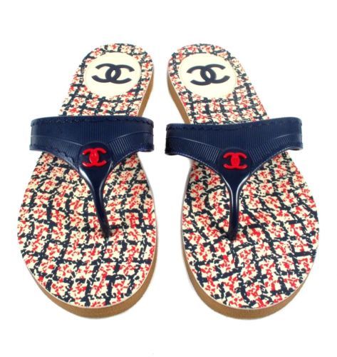 chanel sandals tweed