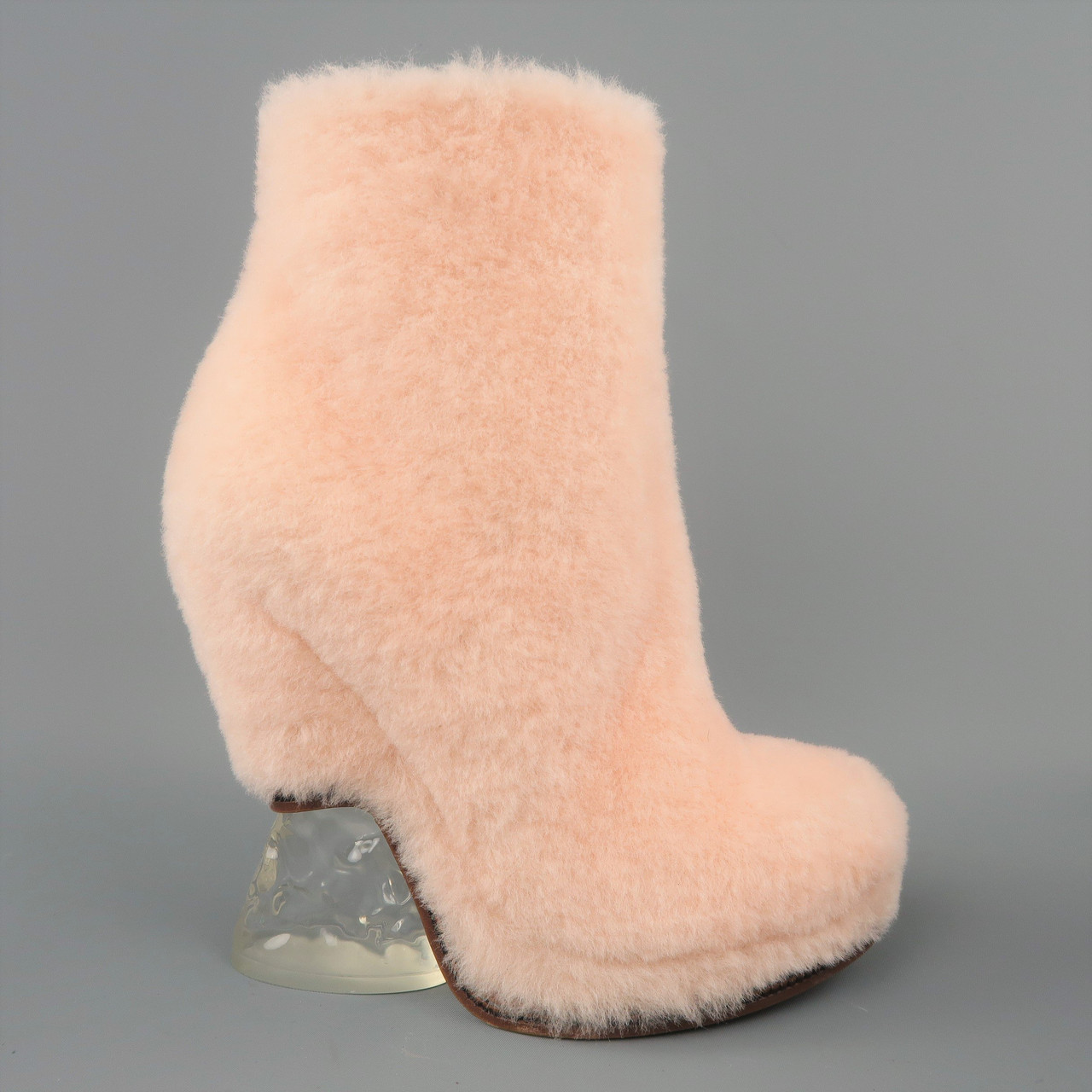 Fendi Size 8 5 Pink Shearling Fur Ice Heel Boots Leprix