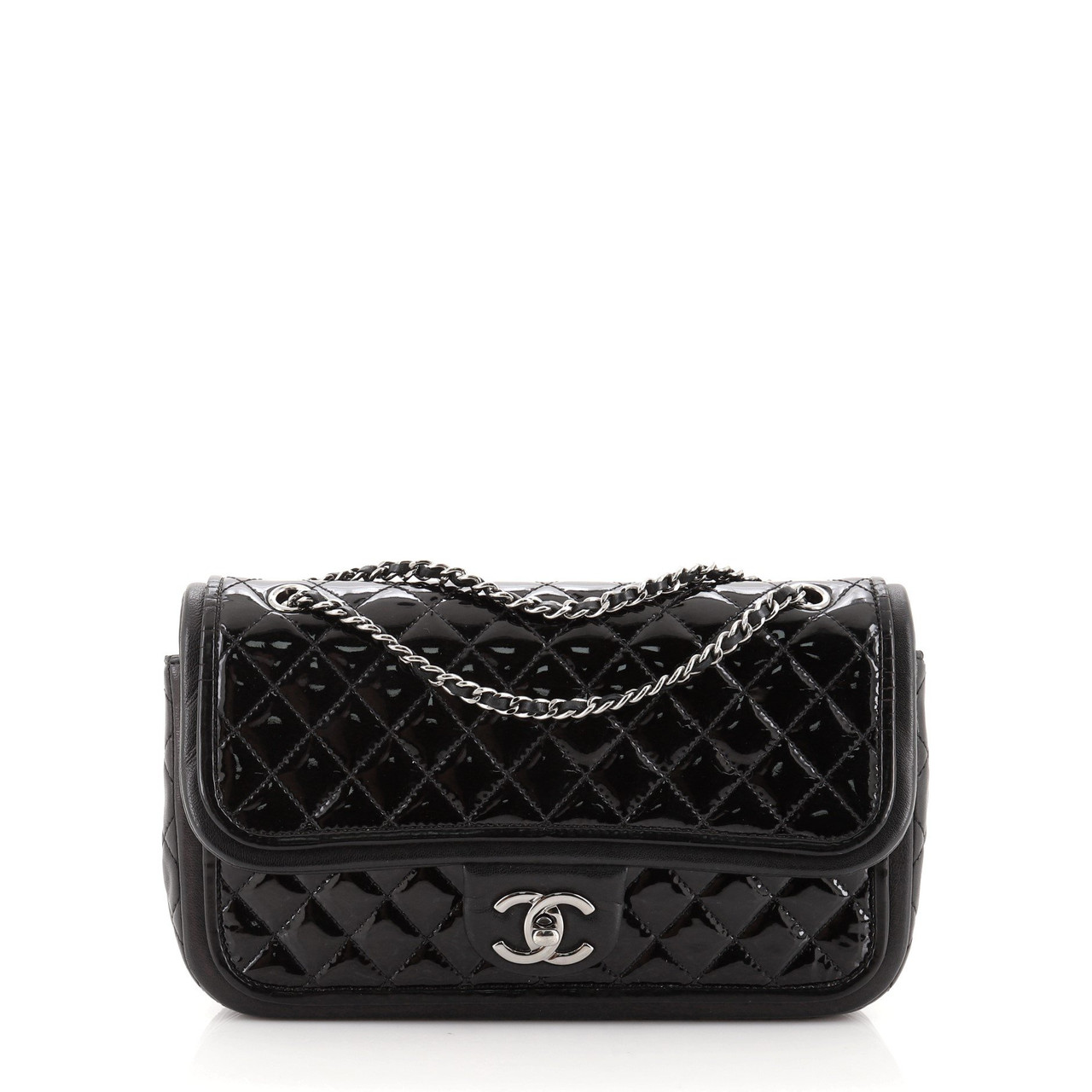 Classic Twist Flap Bag Quilted Patent With Lambskin Medium Leprix Classic Twist Flap Bag Quilted Patent With Lambskin Medium Leprix