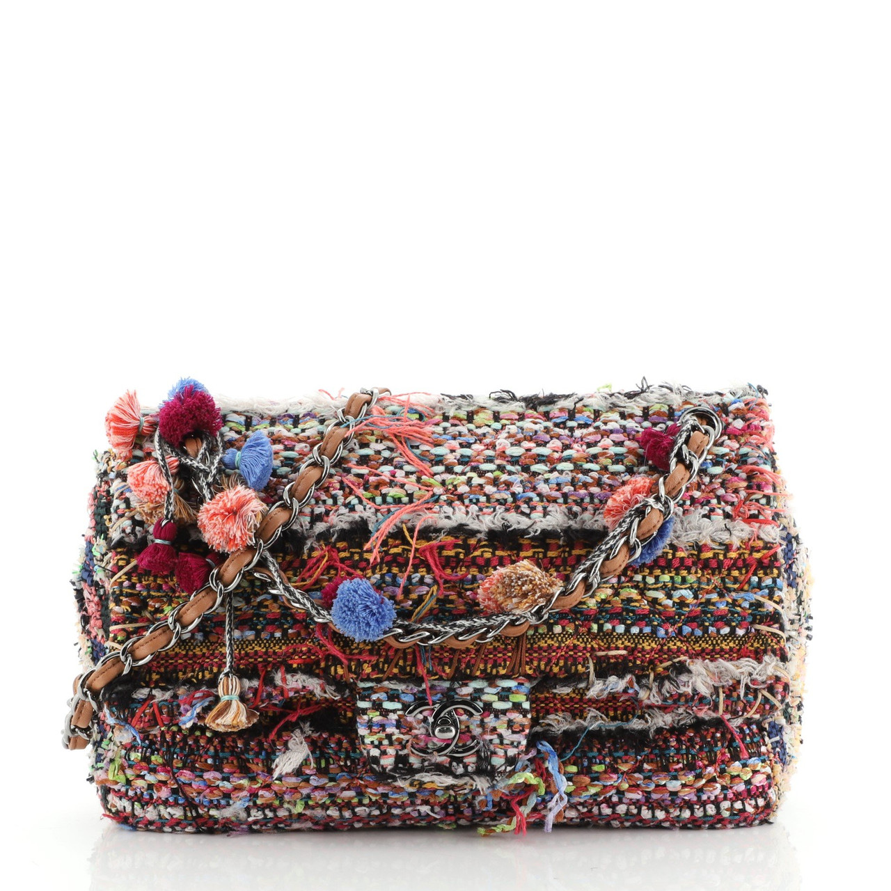 Pom Pom Cc Flap Bag Quilted Tweed Jumbo Leprix Pom Pom Cc Flap Bag Quilted Tweed Jumbo Leprix