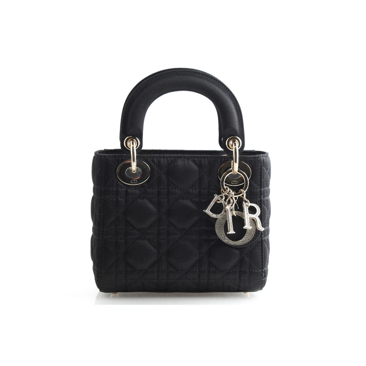 Christian Dior Cannage Quilted Satin And Crystal Mini Lady Dior Leprix