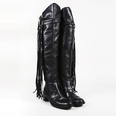 black leather fringe boots
