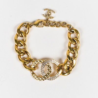 Chanel Gold Tone Metal Crystal 