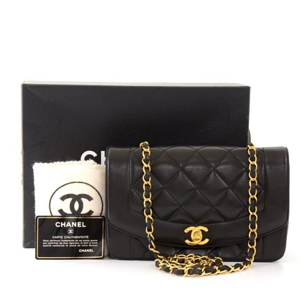 Chanel Vintage Lady Diana Small Lambskin Flap Clutch Black Cross Body Bag Measurements 9 X 5 5 X 3 In