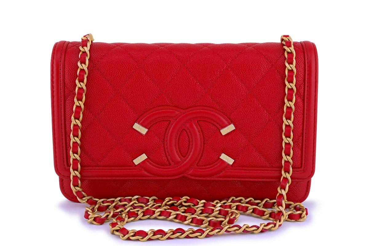 chanel wallet on chain red caviar