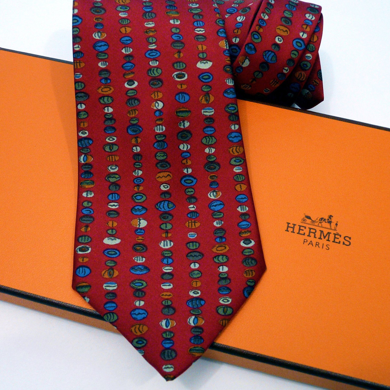 Authentic Vintage Hermes Silk Tie 881 Pa Early Collection Red Leprix