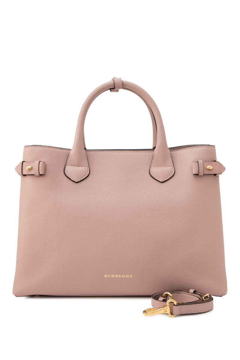 burberry house check derby leather medium banner tote