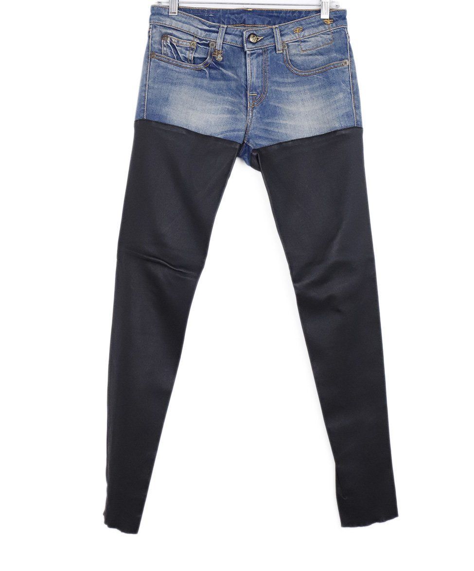 R13 Blue Denim Black Leather Pants Sz 