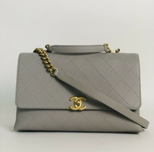 Nwt Chanel Chic Affinity Too Handle Bag Grey Caviar Gold Hdw Coco Leprix