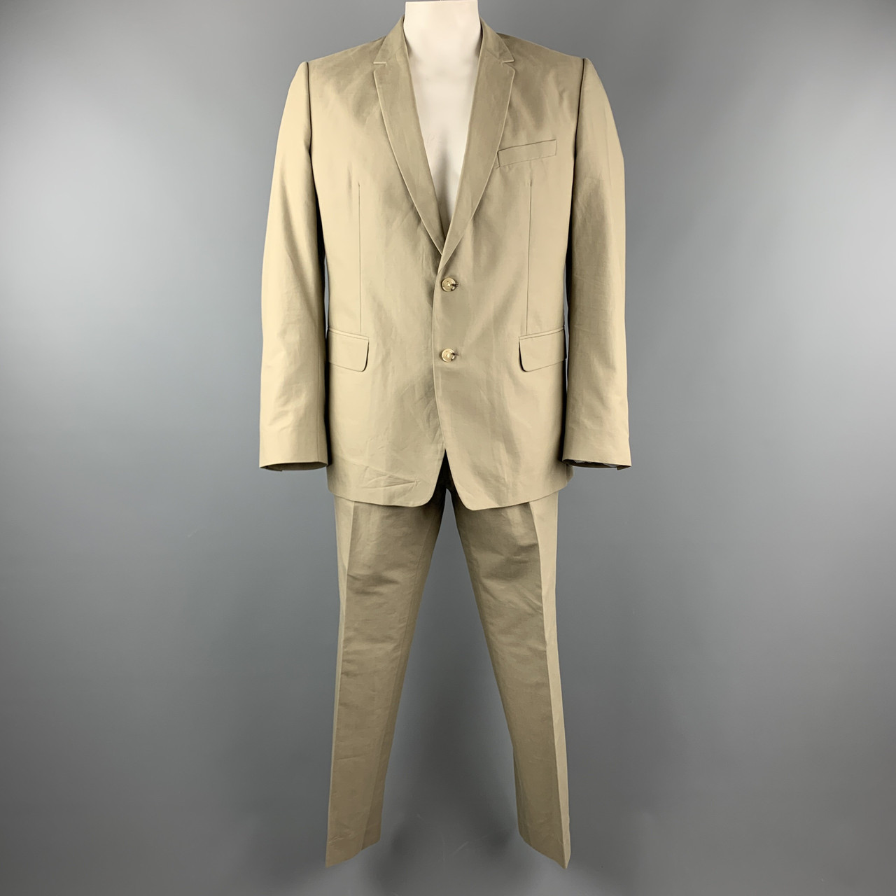 Dries Van Noten 46 Regular Khaki Cotton Suit Leprix Dries Van Noten 46 Regular Khaki Cotton Suit Leprix