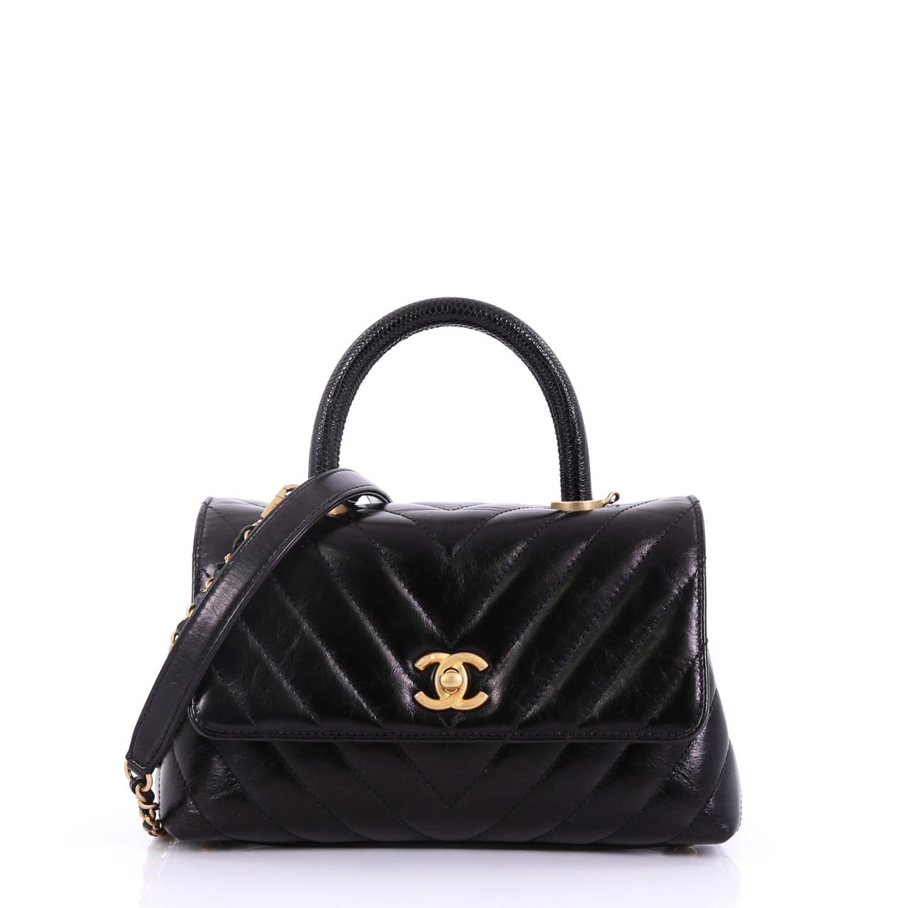 Chanel Coco Top Handle Bag Chevron Calfskin With Lizard Mini Leprix Chanel Coco Top Handle Bag Chevron Calfskin With Lizard Mini Leprix