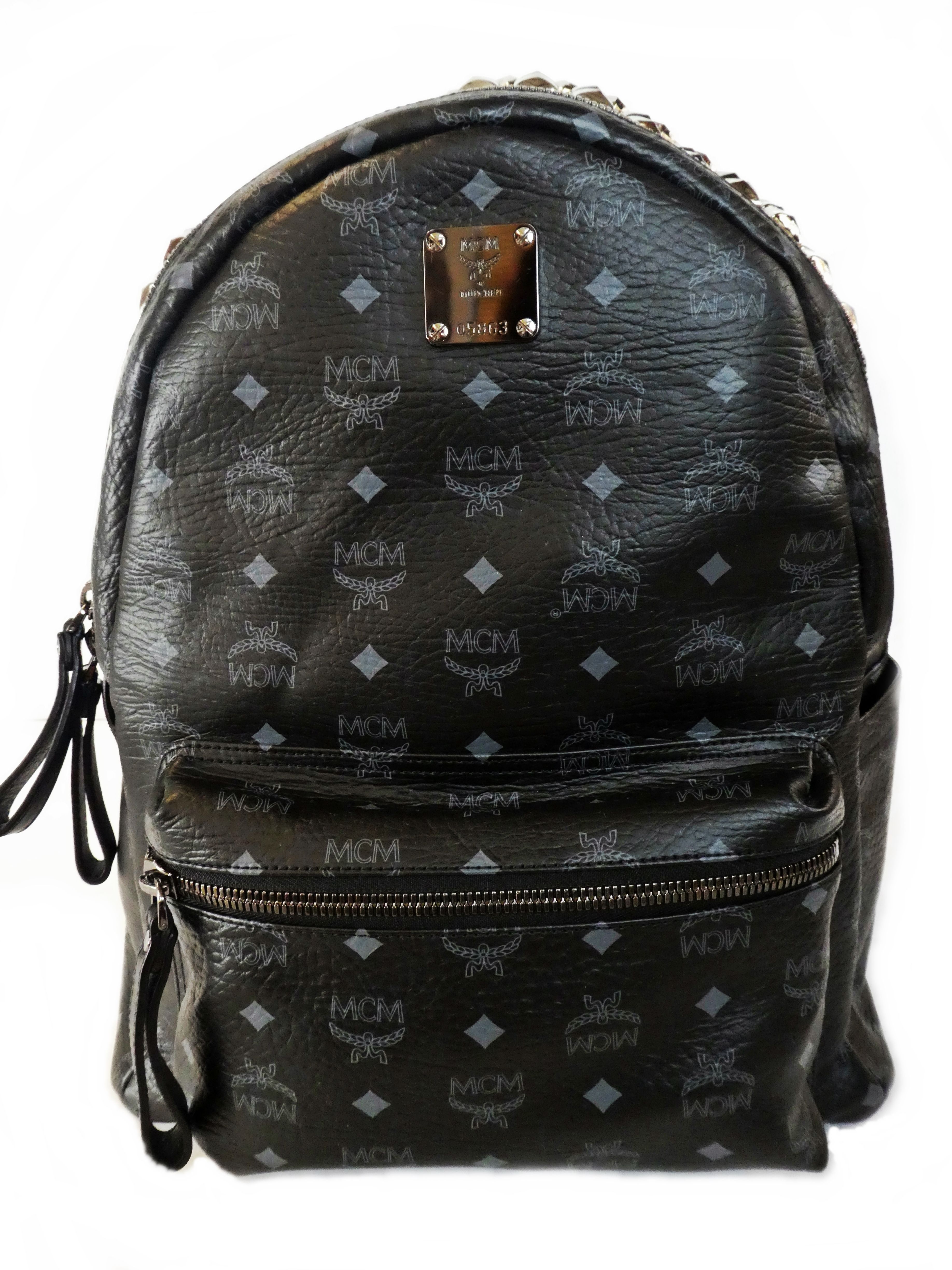 black mcm backpack with studs
