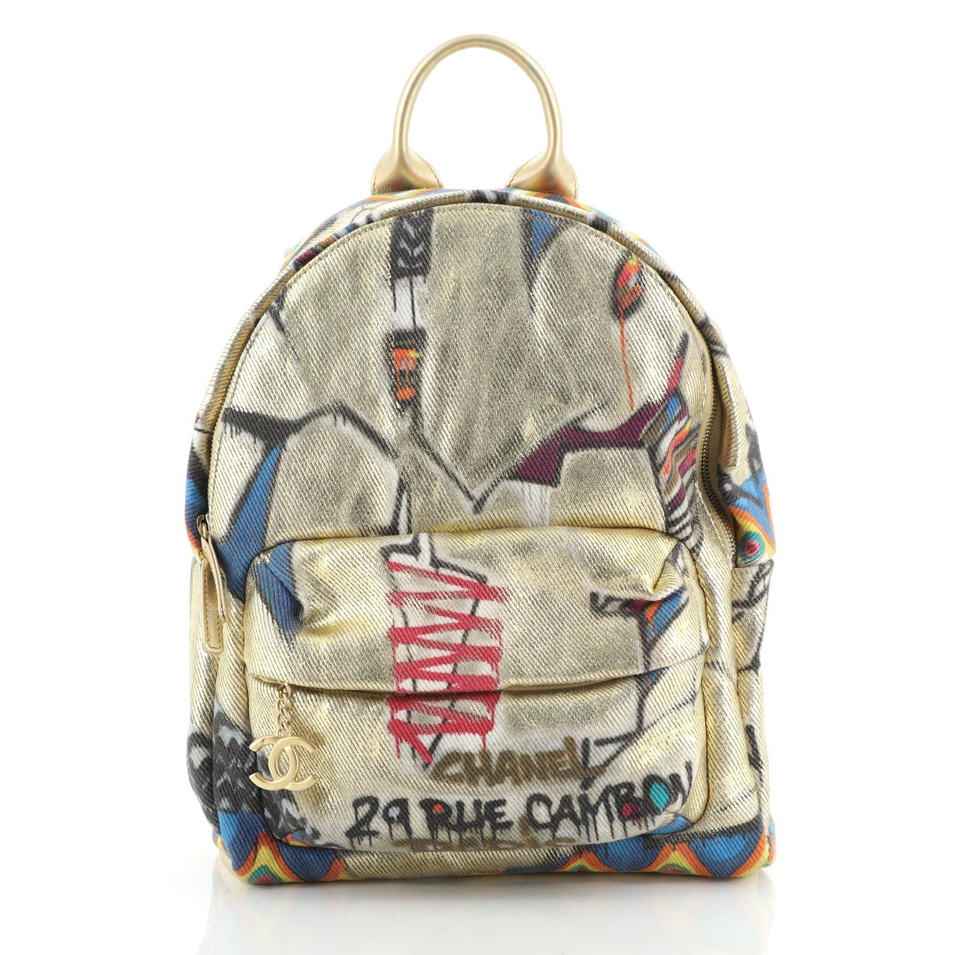 chanel canvas graffiti backpack