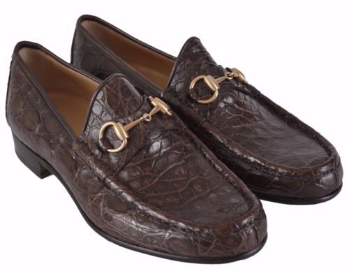 New Gucci Men's $1,649 Rust Brown Caiman Alligator Horsebit Loafer |  LePrix