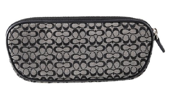 Coach Signature C Canvas Leather Black Cosmetic Zip Around Pouch