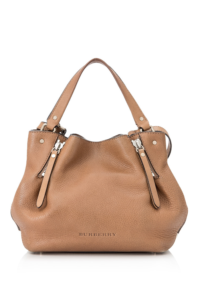 Pre Owned Burberry Brit Leather Canvas Check Small Maidstone Tote