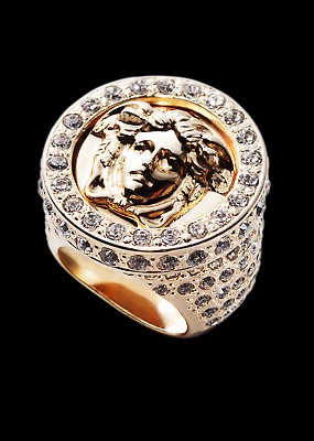 New Versace All Over Crystal Gold Medusa Ring Size 7 1 4 Leprix