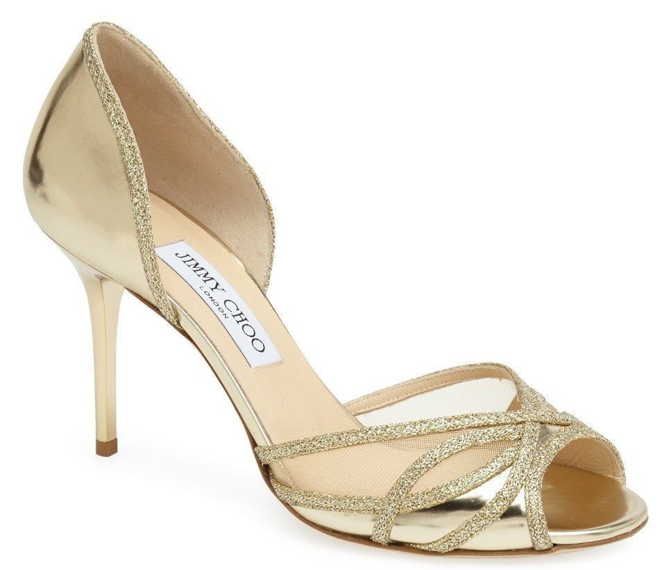 jimmy choo gold glitter peep toe