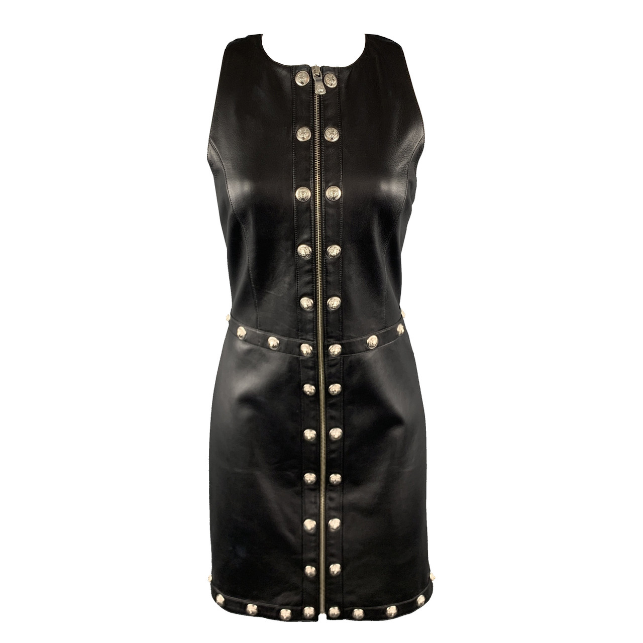 Versus Versace Size 8 Black Leather Silver Lion Head Studded