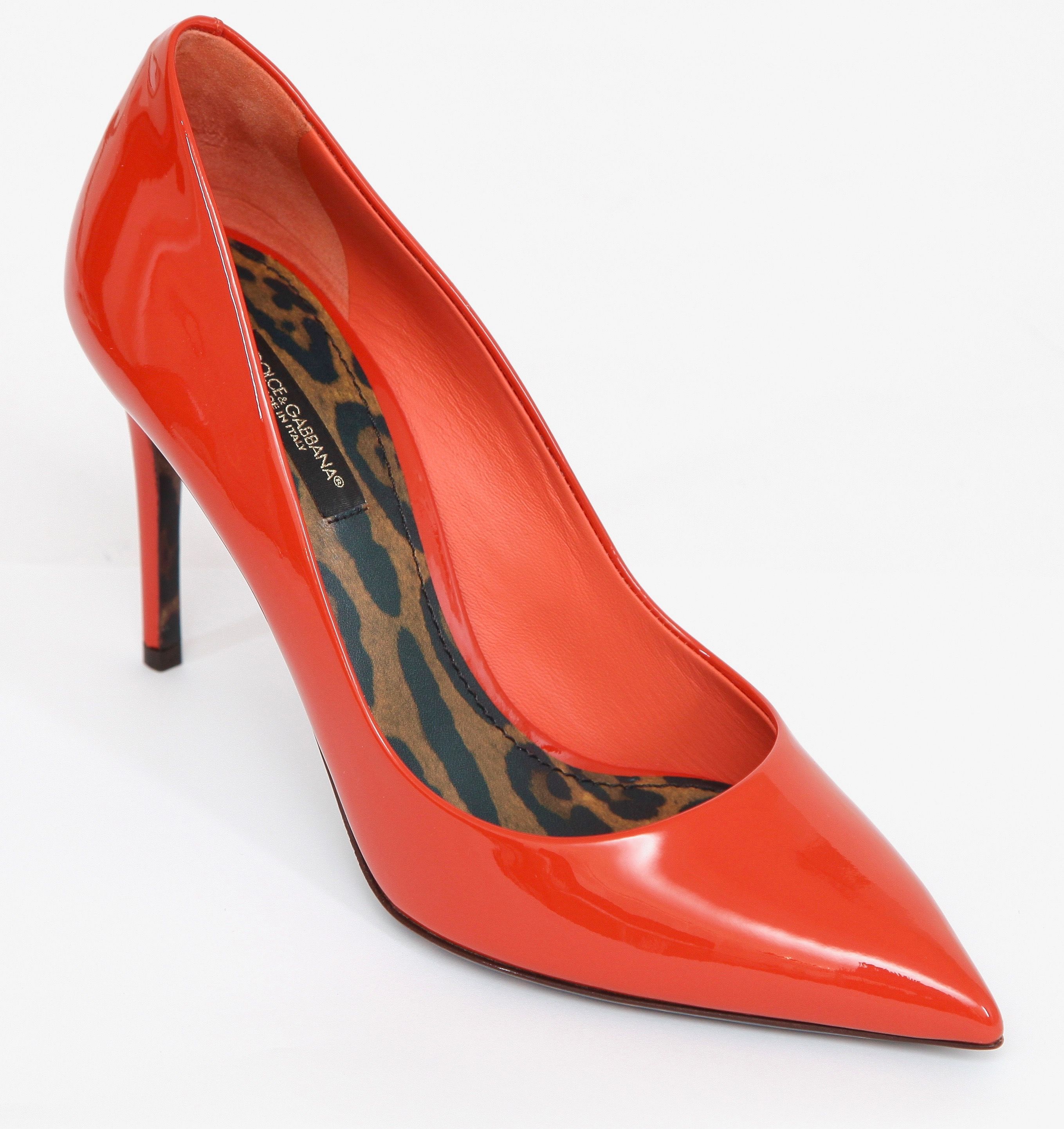 orange patent leather pumps
