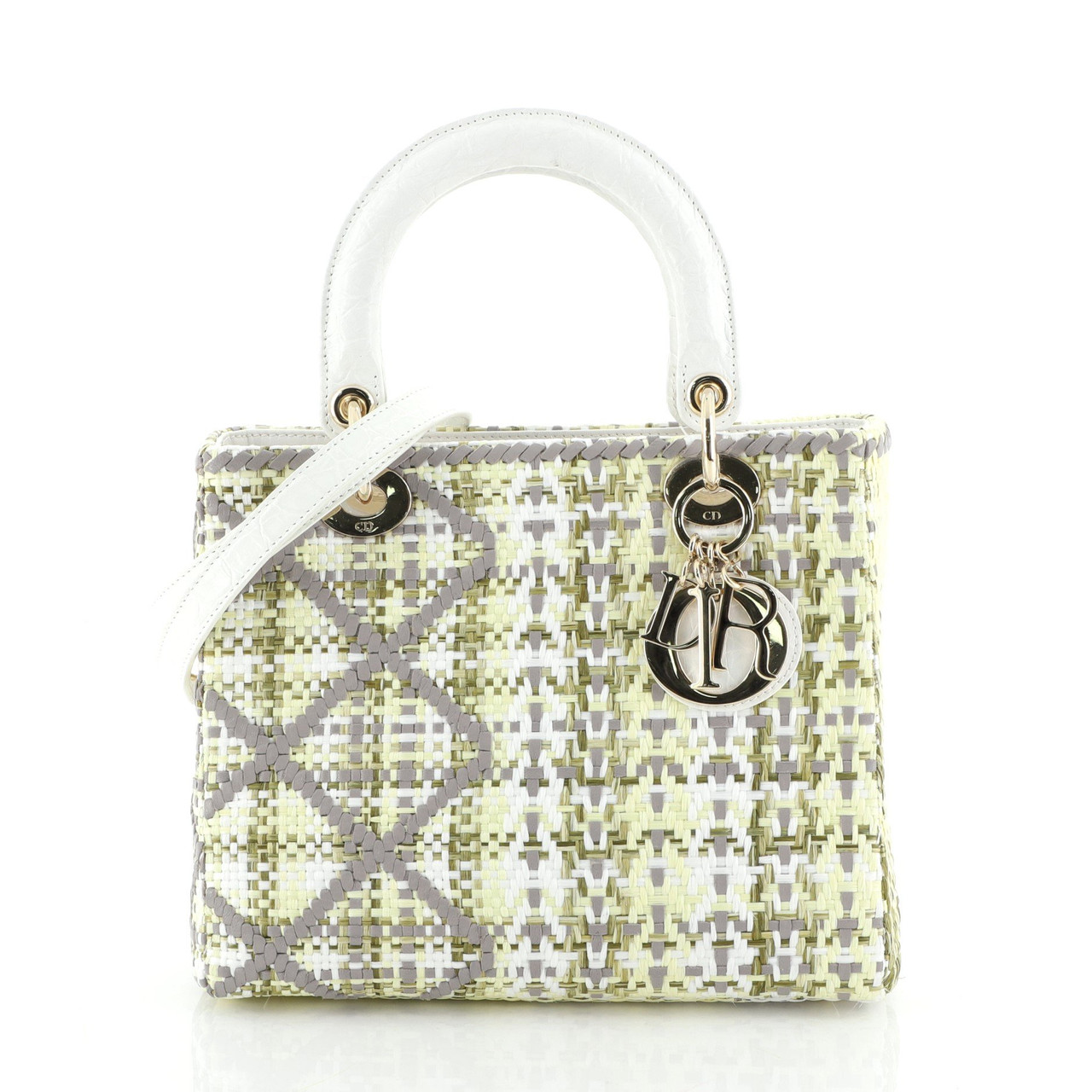 Lady Dior Bag Woven Raffia With Crocodile Medium Leprix