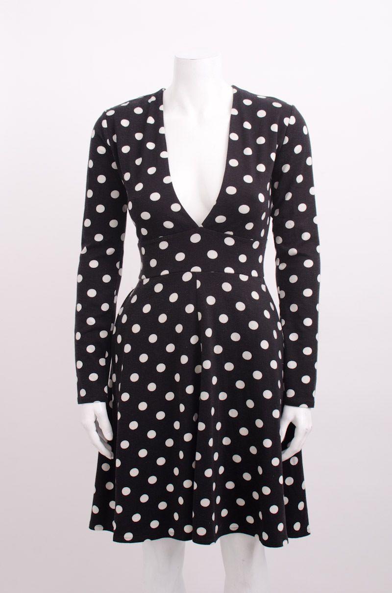 black and white polka dot long sleeve dress