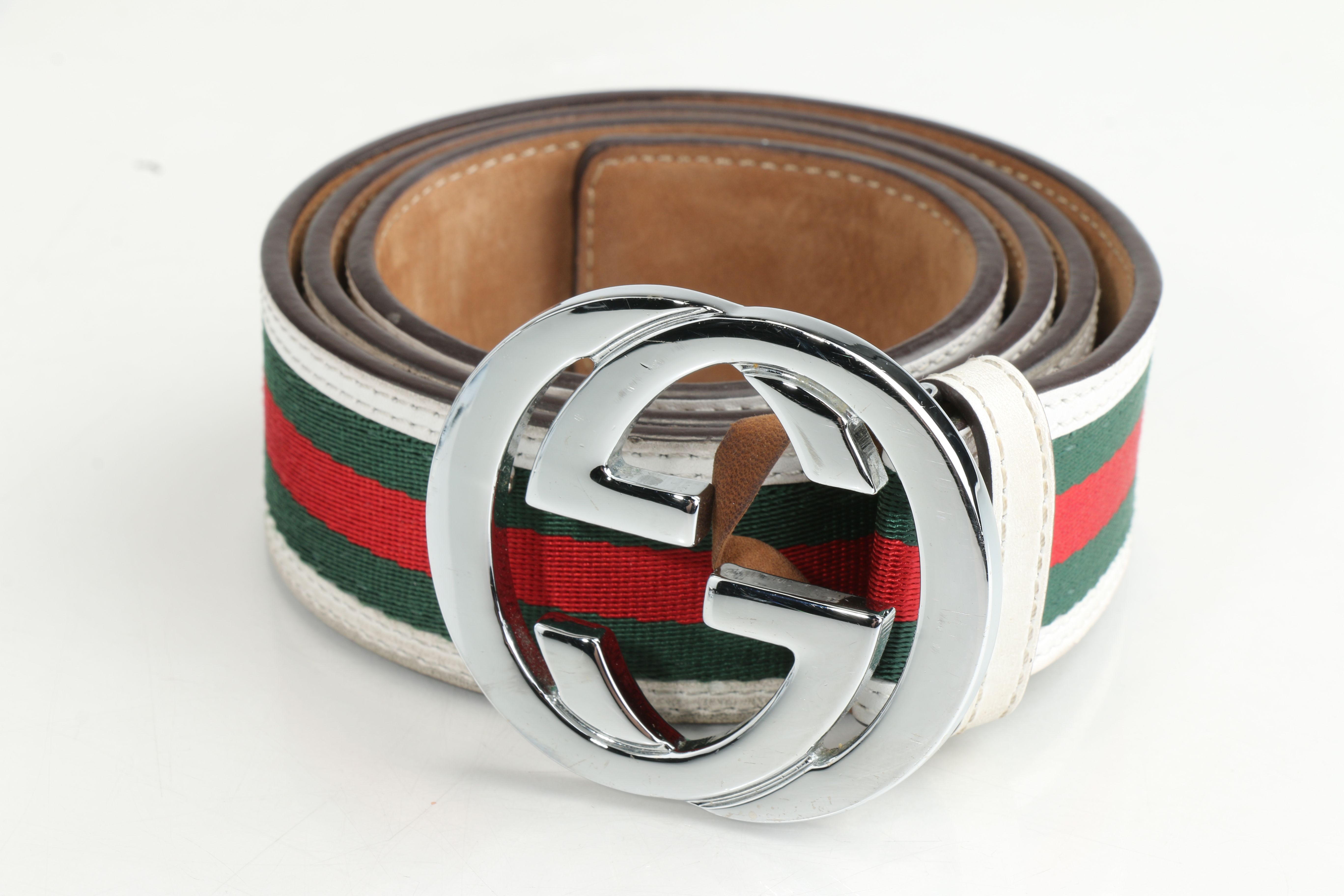 gucci leather belt with web