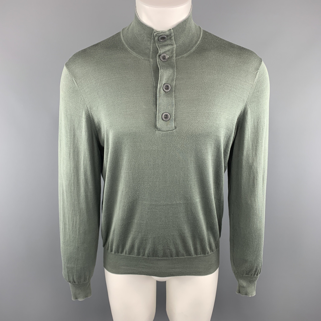 Brunello Cucinelli Size 40 Olive Cotton Buttoned Pullover Sweater Leprix