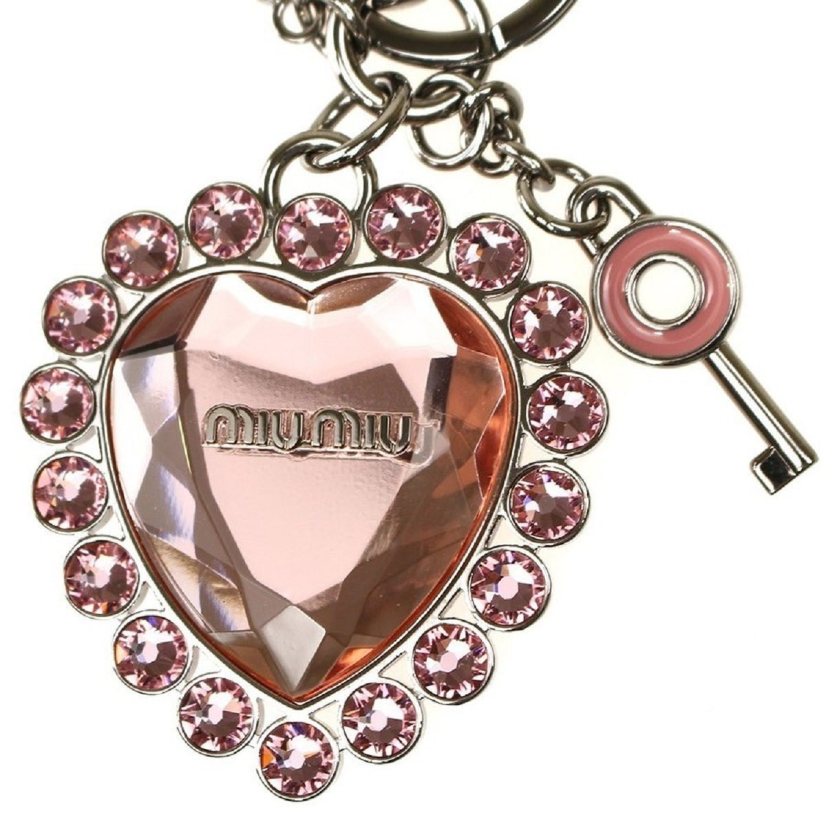 Miu Miu Trick Metallo Rosa Heart Crystal Key Chain 5tm093 Leprix