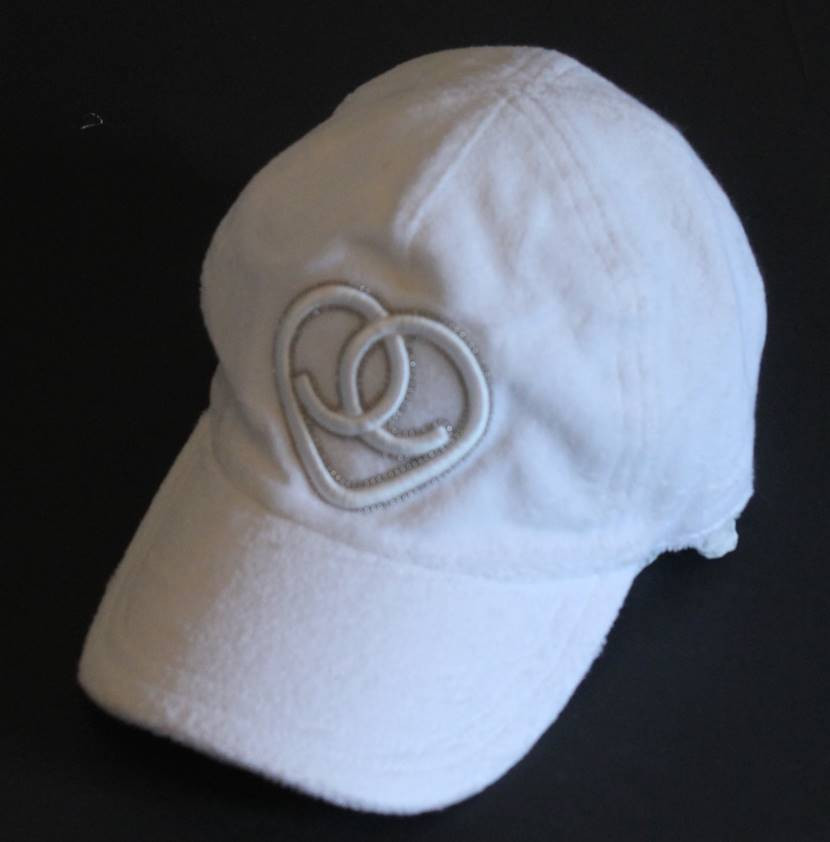 Chanel White Terrycloth Baseball Cap Heart Hat Leprix