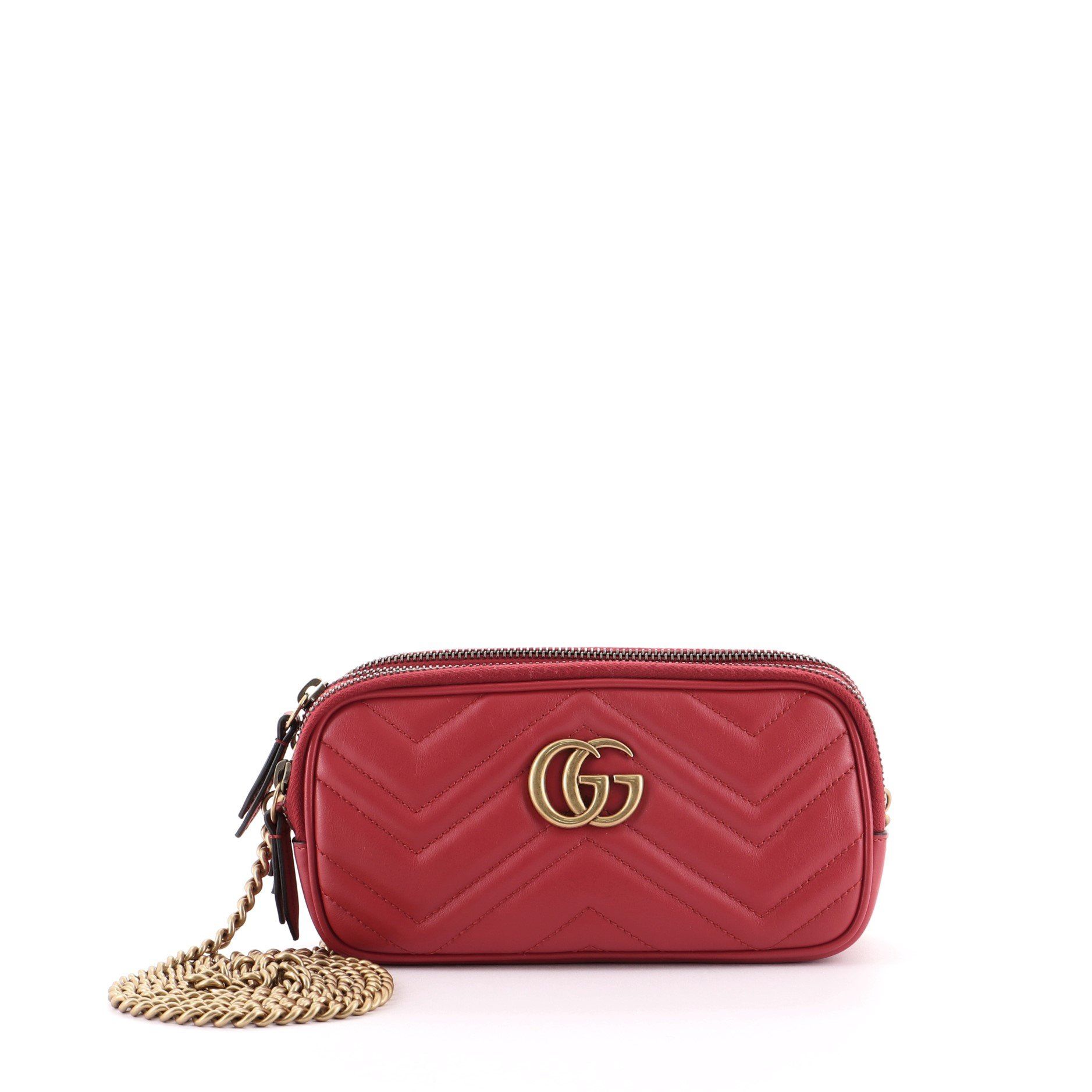 gg marmont leather mini chain bag red