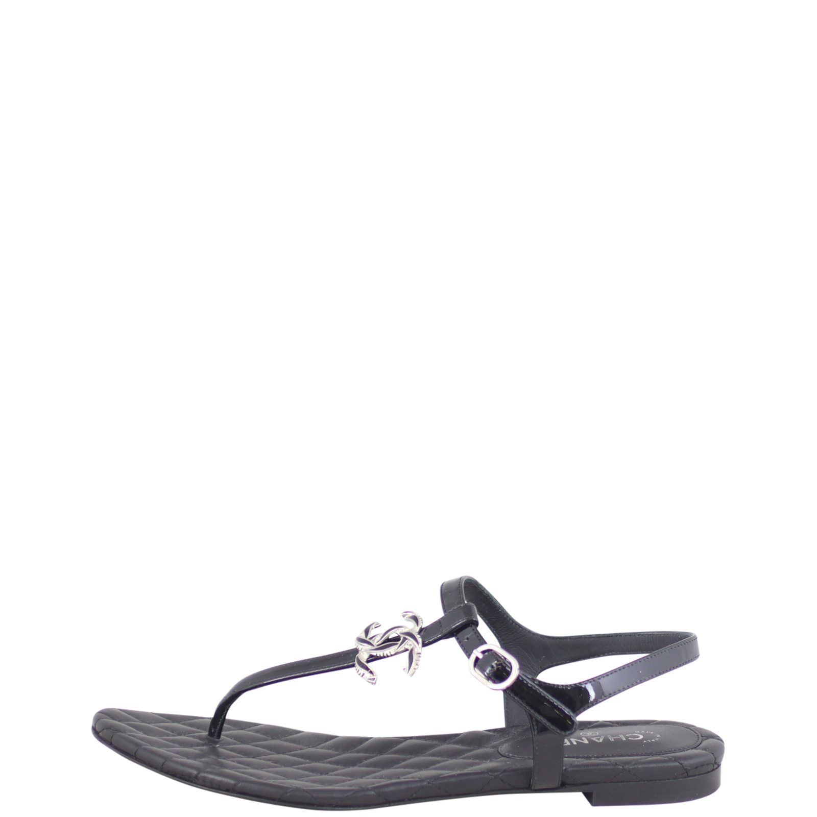 chanel black flat sandals