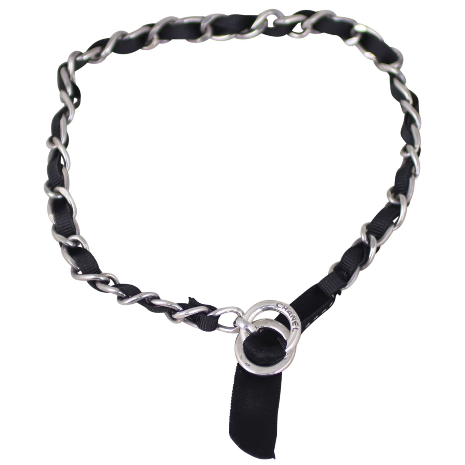 Chanel Ribbon Chain Choker Necklace 