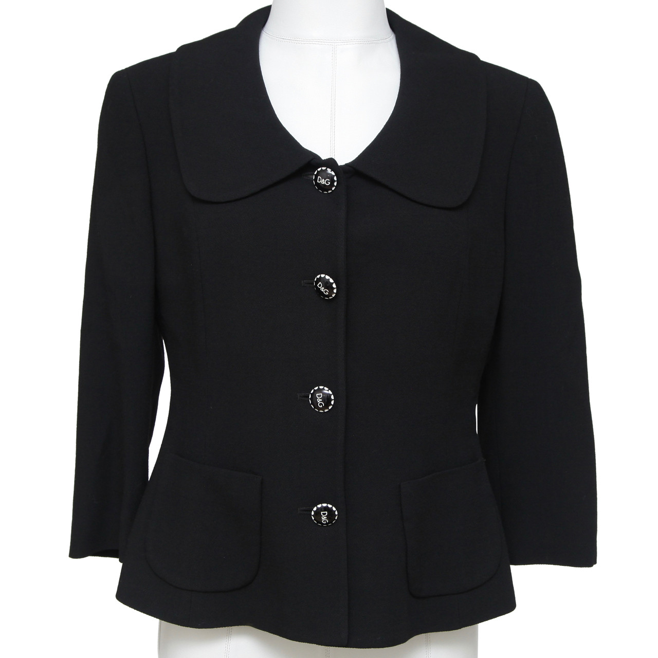 D&G DOLCE & GABBANA Blazer Jacket Black 34 Sleeve Pockets Sz 42 D&G DOLCE & GABBANA Blazer Jacket Black 34 Sleeve Pockets Sz 42