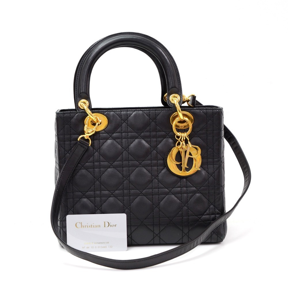 2 In 1 Supple Lady Dior Medium Black Lambskin Cannage Bag Leprix