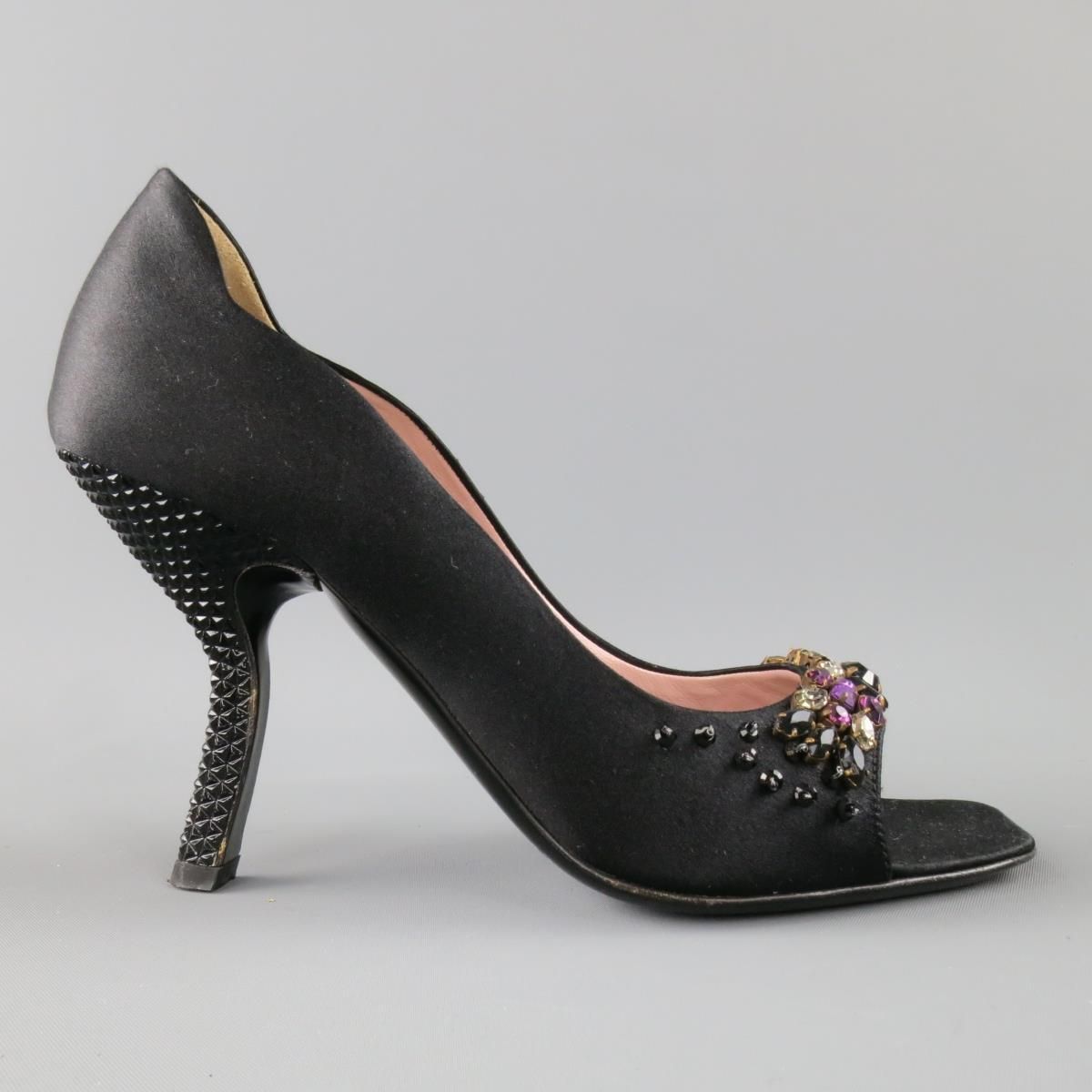 Prada Size 6 Black Silk Purple Crystal 