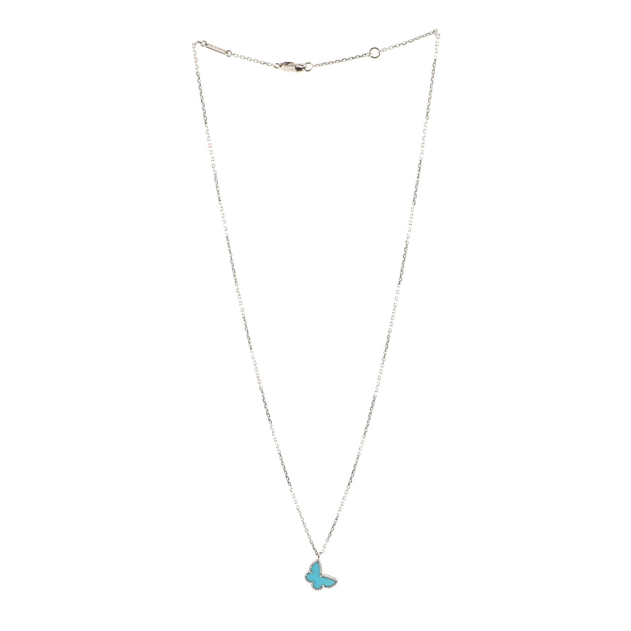 Sweet Alhambra Butterfly Pendant 18k White Gold And Turquoise Necklace Leprix