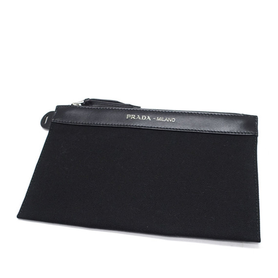 Vintage Authentic Prada Black Canvas Fabric Pouch Italy LePrix Vintage Authentic Prada Black Canvas Fabric Pouch Italy LePrix