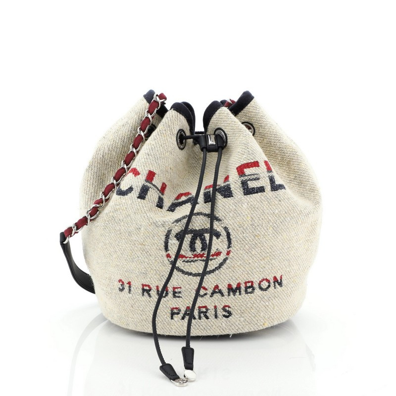 Chanel Deauville Drawstring Bucket Bag Canvas Medium Leprix