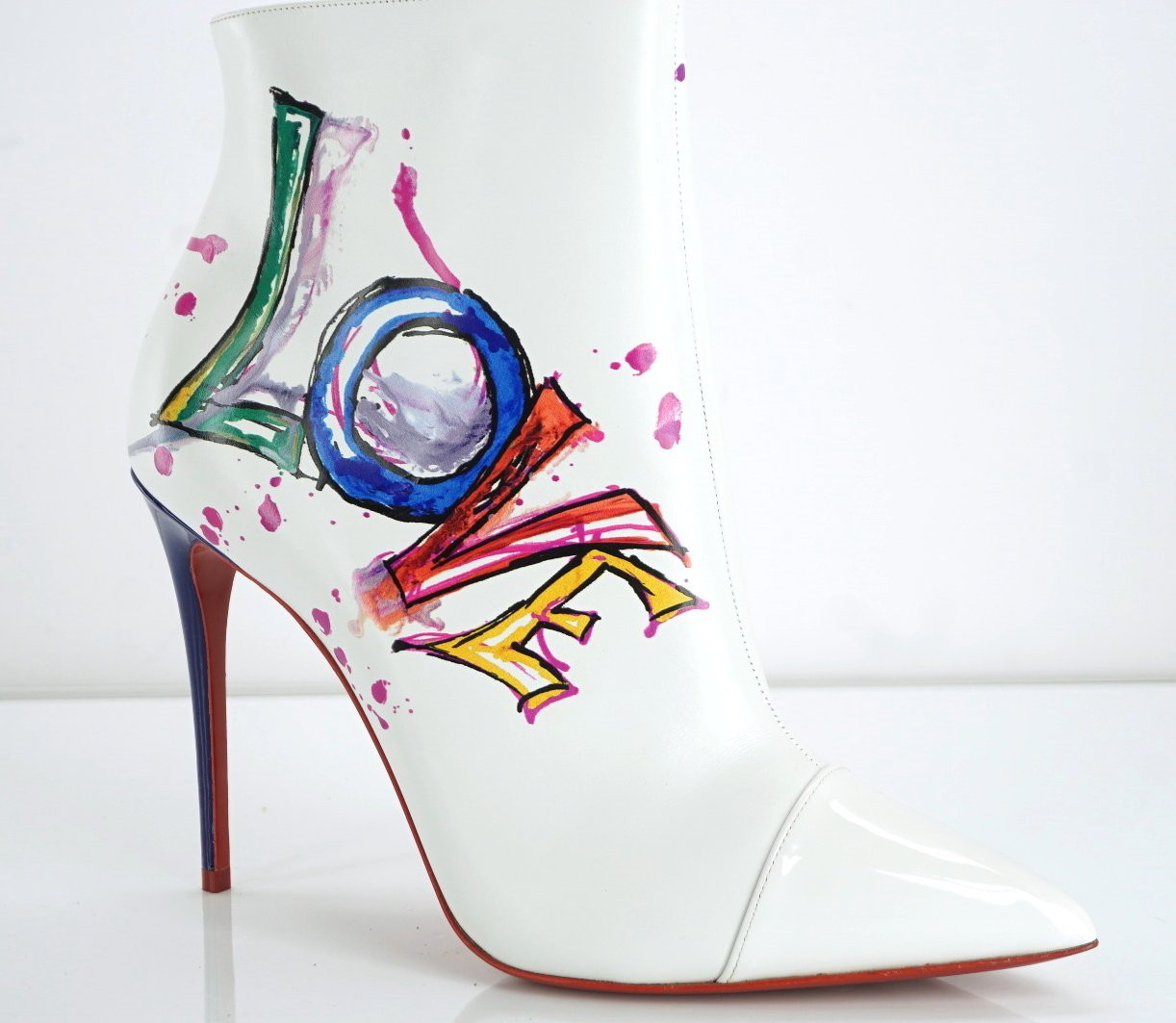 Christian Louboutin Love Boot White Leather Ankle Graffiti Sz 38 5 Leprix Christian Louboutin Love Boot White Leather Ankle Graffiti Sz 38 5 Leprix