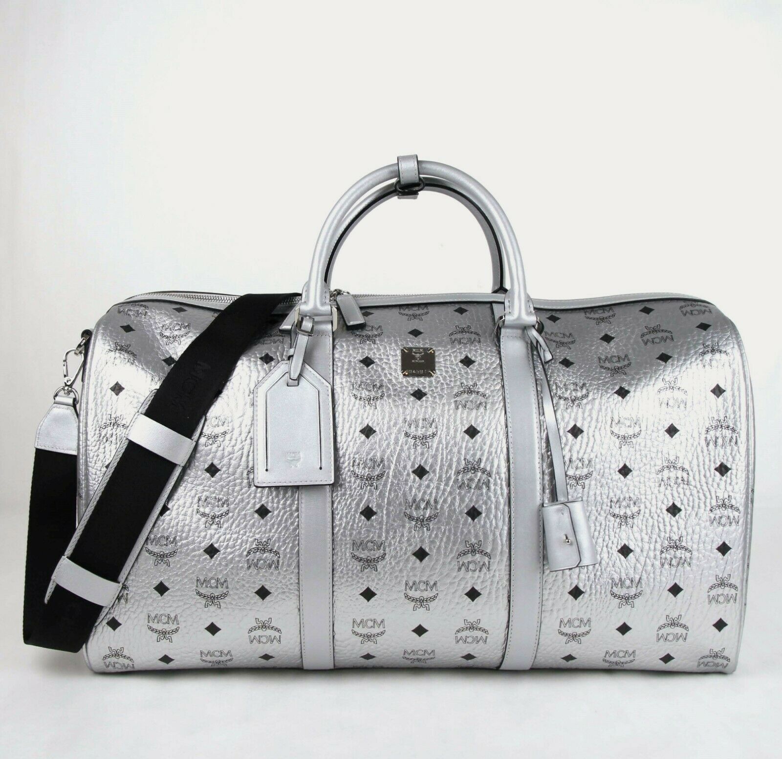 white mcm duffle bag