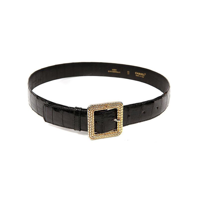 black belt with gold square buckle