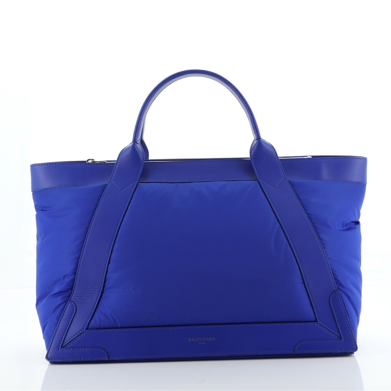 Navy Cabas Zip Tote Nylon With Leather Medium Leprix