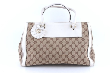 Gucci Beige White Gg Canvas Trophy Tote Bag Leprix