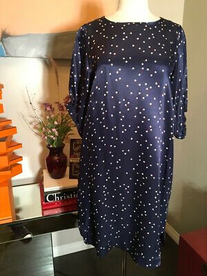navy polka dot shift dress