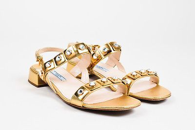 prada gold flat sandals
