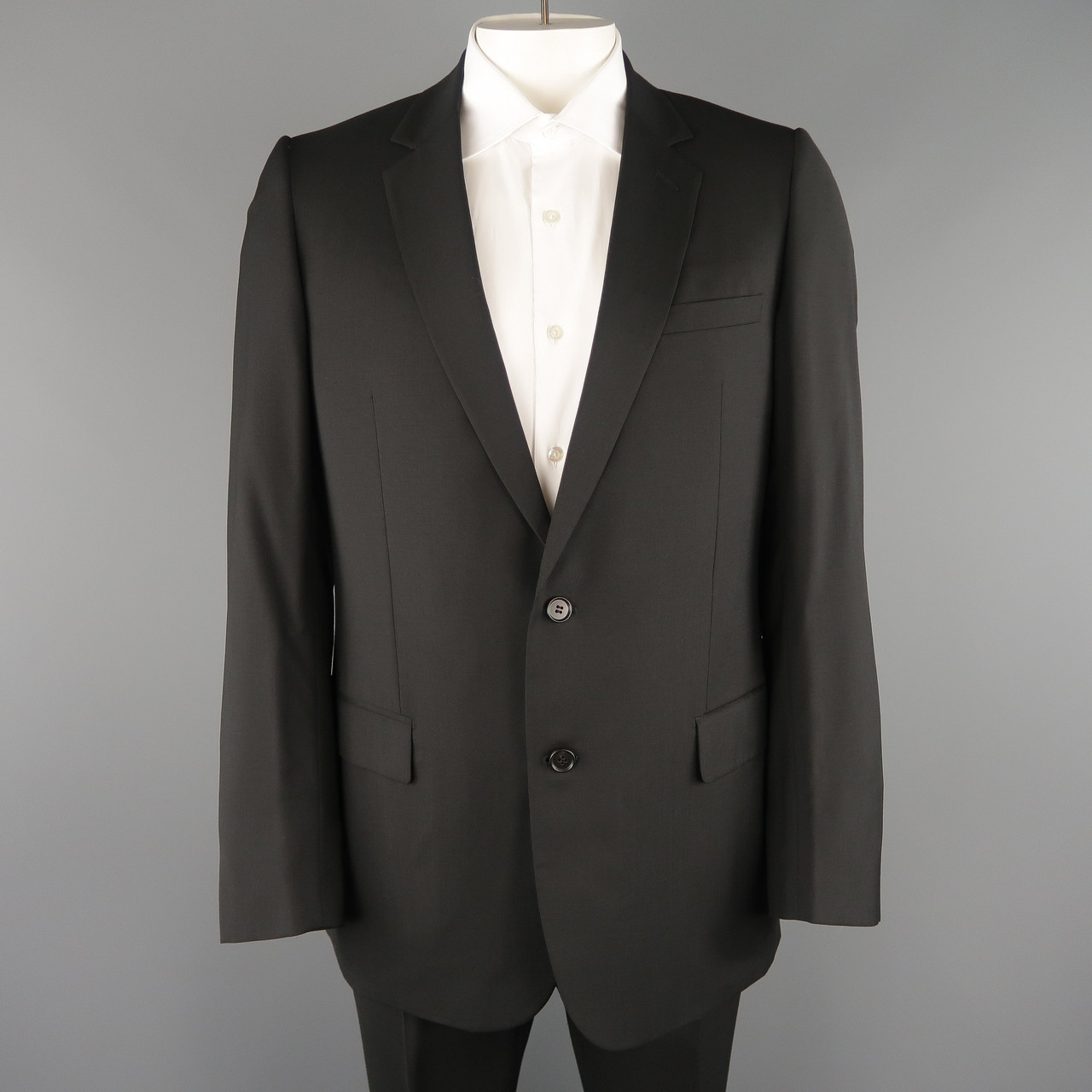 Dior Homme 42 Black Wool Single Breasted Notch Lapel Classic Suit Leprix