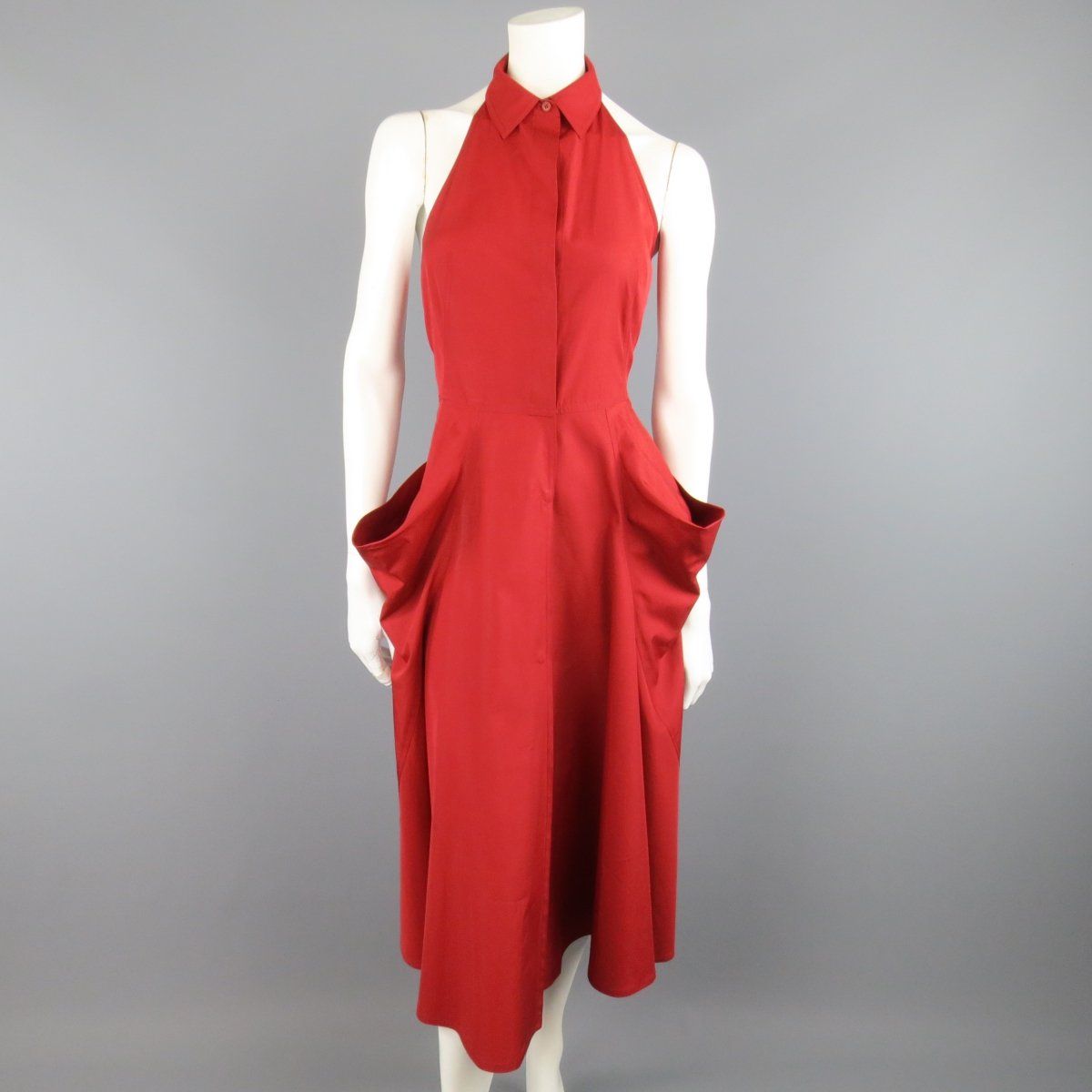 Donna Karan Size 4 Red Cotton Halter 